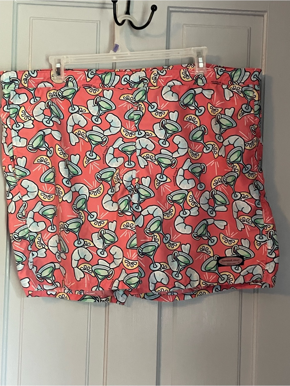 Vineyard Vines Coral Swim Trunks with Green Mint Drink Print